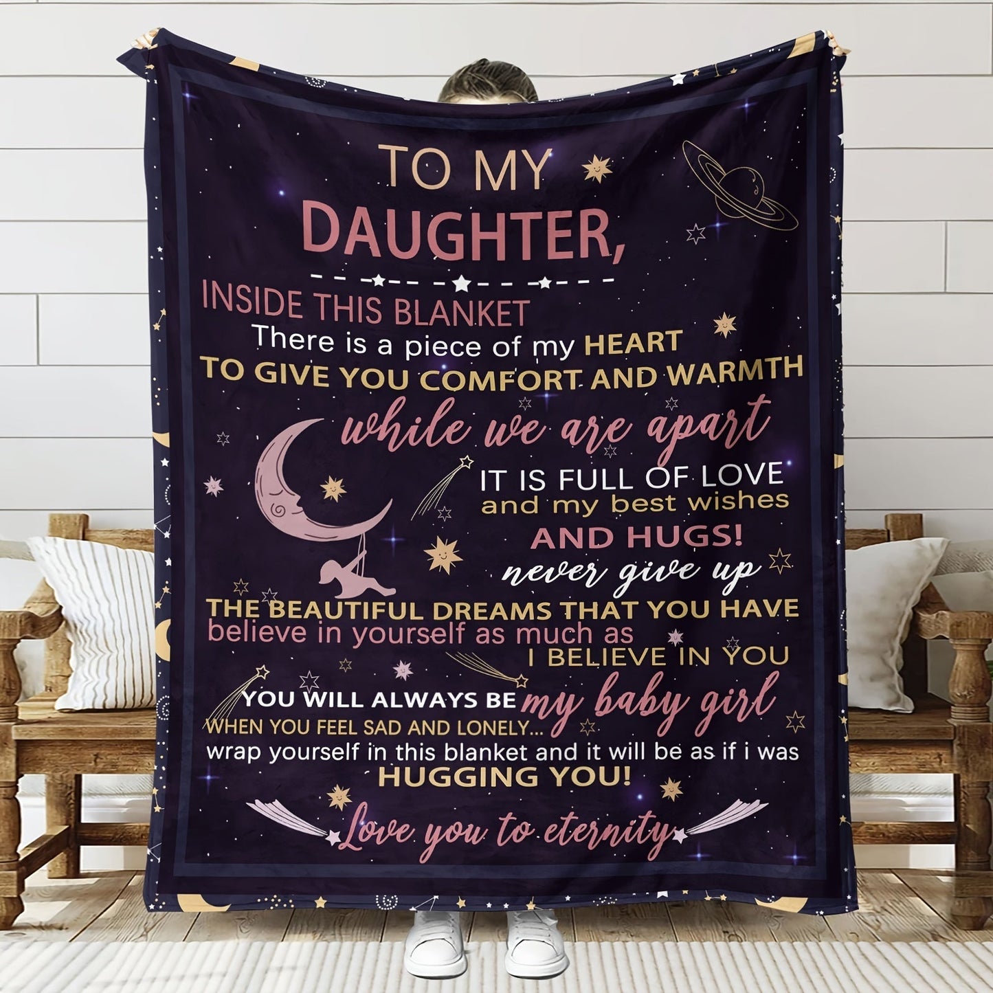 Blanket for Daughter Gifts - To My Daughter Inside This Blanket There Is a Piece of My Heart,” From Parents, Birthday, Christmas, Everyday Encouragement, Inspirational