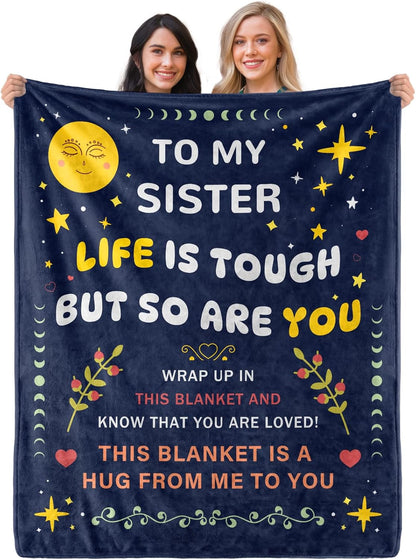 Blanket for Sister Gifts, “Life Is Tough But So Are You”, From Sister, Birthday Christmas Graduation Everyday Encouragement, Inspirational