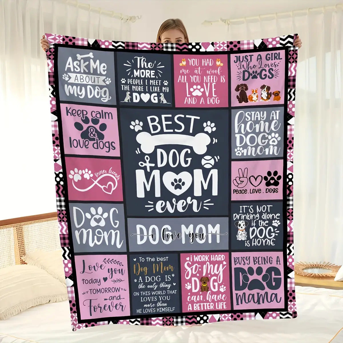 Gift for Dog Mom Blanket - Best Dog Mom Ever - From Parents, Birthday, Christmas, Everyday Encouragement, Inspirational