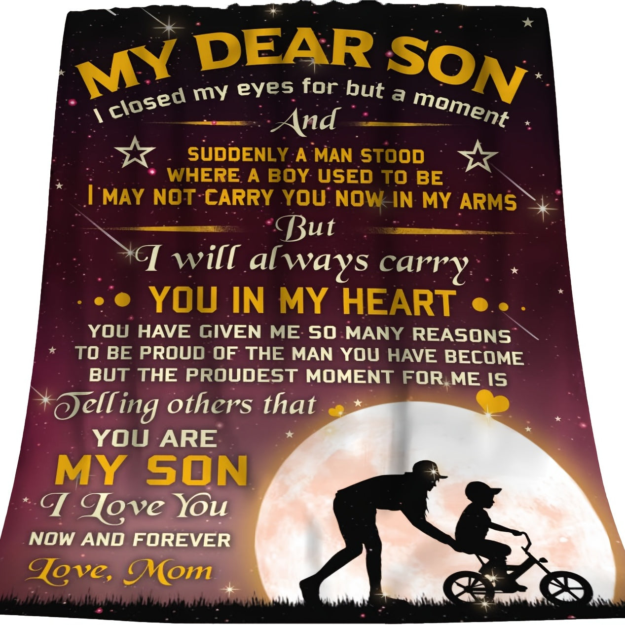 Blanket for Son Gifts, “I will always carry you in my heart”, From Mom, Birthday, Christmas, Graduation, Inspirational Theme
