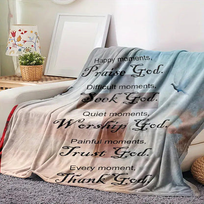 Inspirational Blanket Gifts for Faith - Happy moments, Praise God. Difficult moments, Seek God. Quiet moments, Worship God. Painful moments, Trust God. Every moment, Thank God.” From Family, Birthday, Christmas, Everyday Encouragement, Motivational