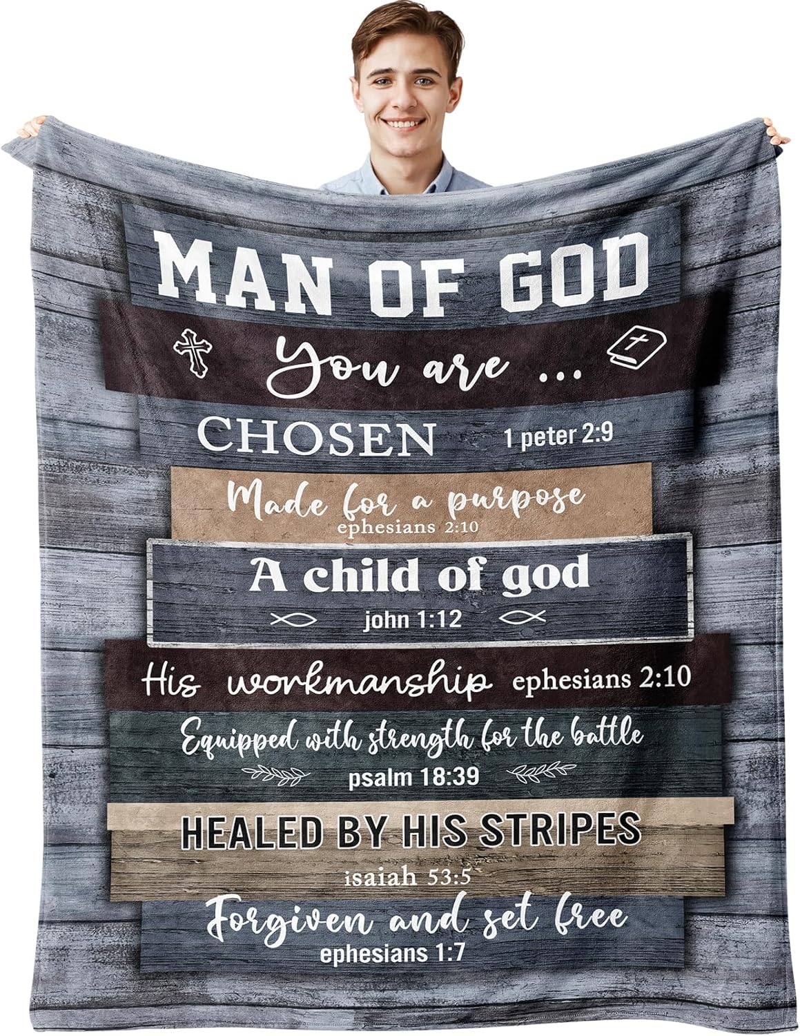 Blanket for Son Gifts, “Man of God You Are Chosen Made for a Purpose”, From Parents, Birthday, Graduation, Christmas, Inspirational