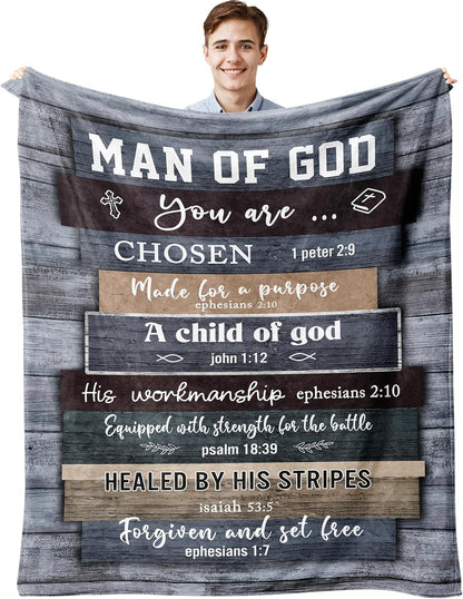 Blanket for Son Gifts, “Man of God You Are Chosen Made for a Purpose”, From Parents, Birthday, Graduation, Christmas, Inspirational