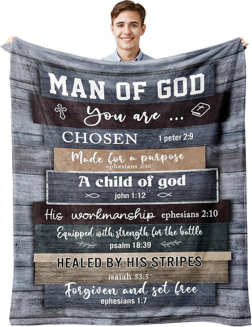Blanket for Son Gifts, “Man of God You Are Chosen Made for a Purpose”, From Parents, Birthday, Graduation, Christmas, Inspirational