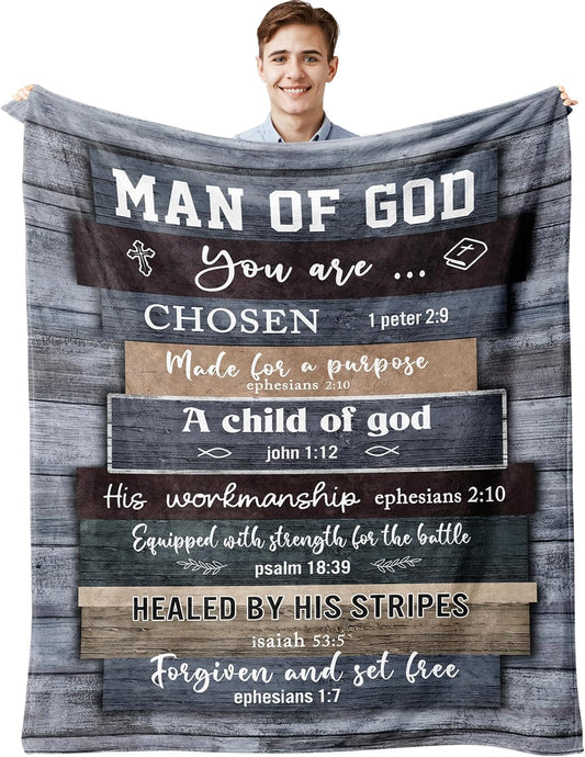 Blanket for Son Gifts, “Man of God You Are Chosen Made for a Purpose”, From Parents, Birthday, Graduation, Christmas, Inspirational