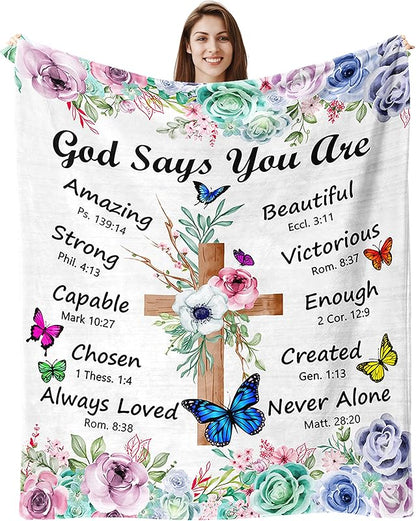 Blanket for Daughter Gifts, “God Says You Are Enough, Created, Beautiful, Victorious, Never Alone, Capable, Chosen, Amazing, Strong, Always Loved”, From Mom Dad, Birthday, Christmas, Graduation, Inspirational