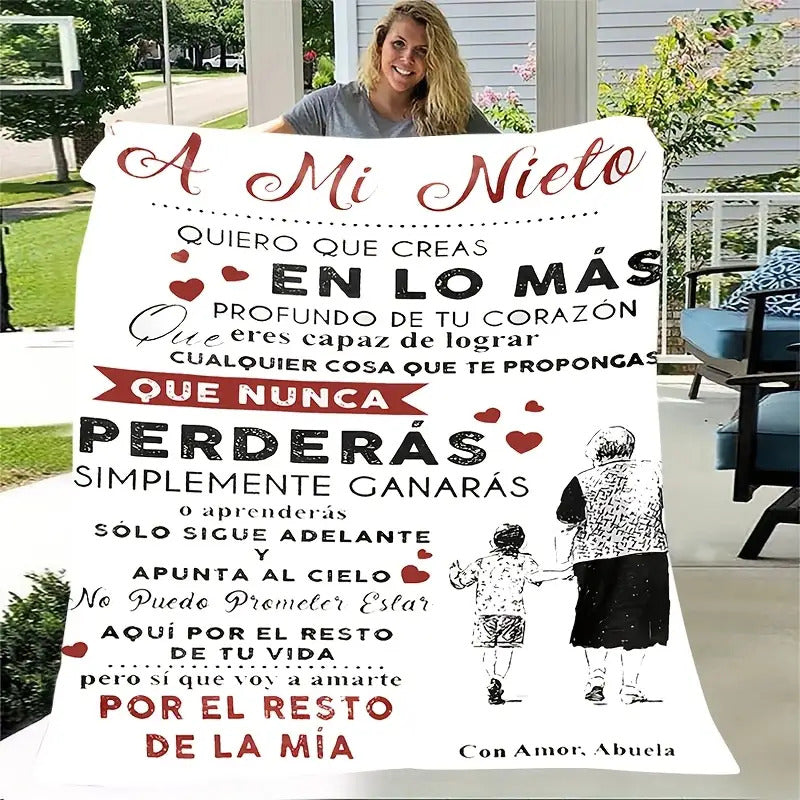 Blanket for Grandson Gifts - A Mi Nieto Quiero Que Creas en Lo Más Profundo de Tu Corazón - From Grandma, Birthday Christmas Graduation, Inspirational Motivational