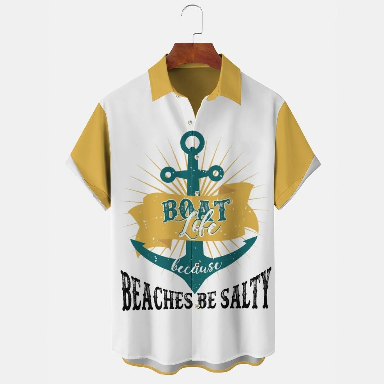 BEACHES BE SALTY Men's Casual Stand Collar Soft & Breathable Short Sleeve Shirt