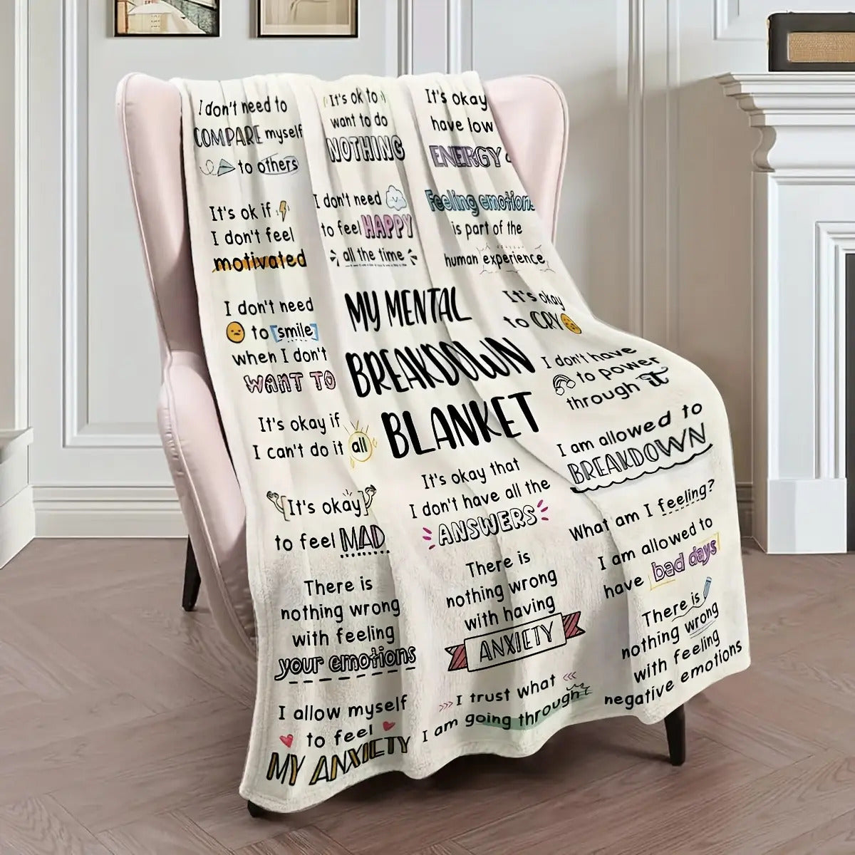 Mental Health Blanket for Gifts - My Mental Breakdown Blanket - From Family Friends, Birthday Christmas Everyday Encouragement, Inspirational Motivational