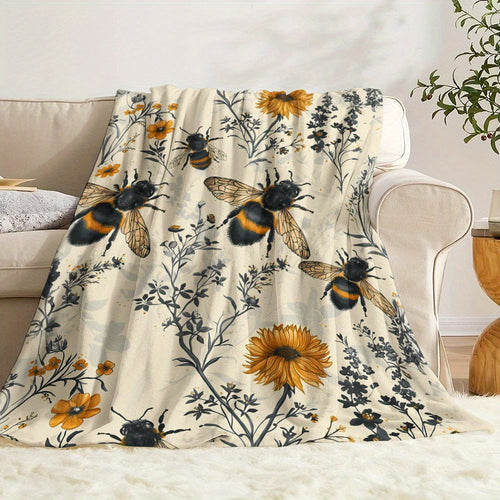 Gift for Nature Lovers Blanket, “Bee Happy,” From Family, Birthday, Christmas, Everyday Encouragement, Inspirational Floral Theme