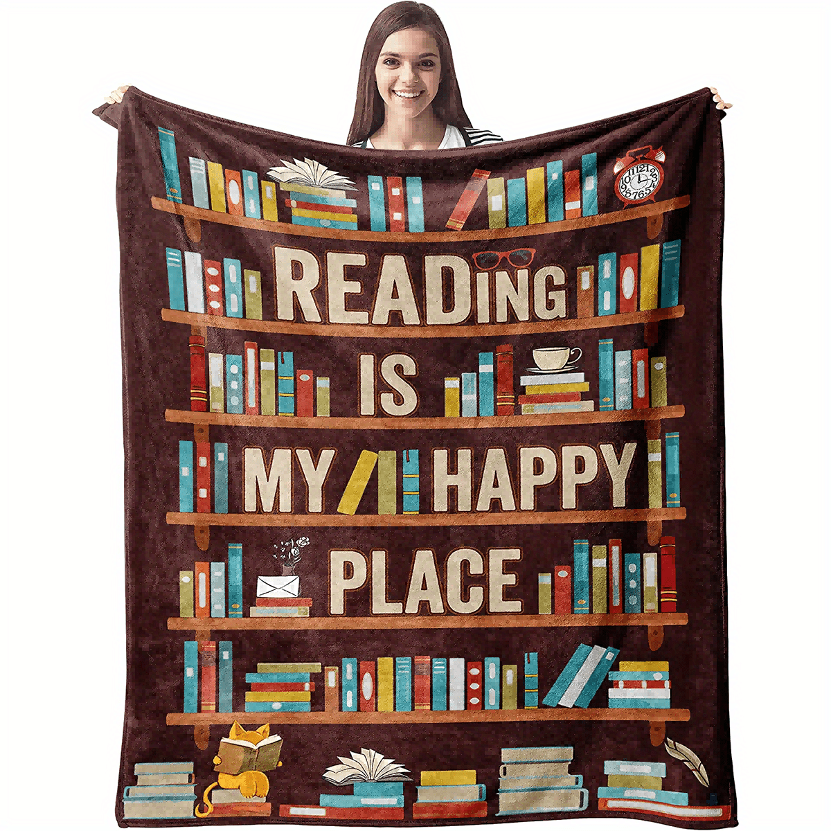 Gifts for Readers Blanket - Reading Is My Happy Place - From Book Lovers, Birthday, Christmas, Everyday Encouragement, Inspirational