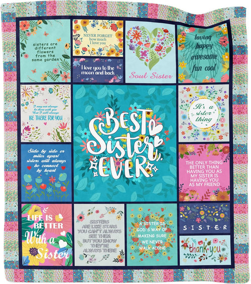 Blanket for Sister Gifts, “Best Sister Ever”, From Sister or Family, Birthday, Christmas, Everyday Encouragement, Inspirational Theme