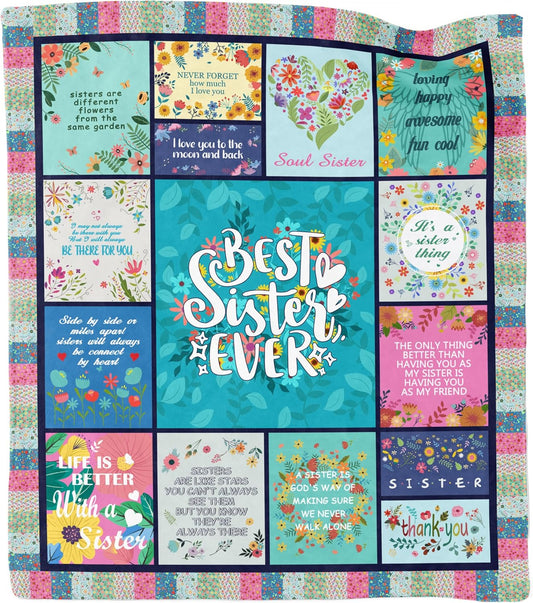 Blanket for Sister Gifts, “Best Sister Ever”, From Sister or Family, Birthday, Christmas, Everyday Encouragement, Inspirational Theme