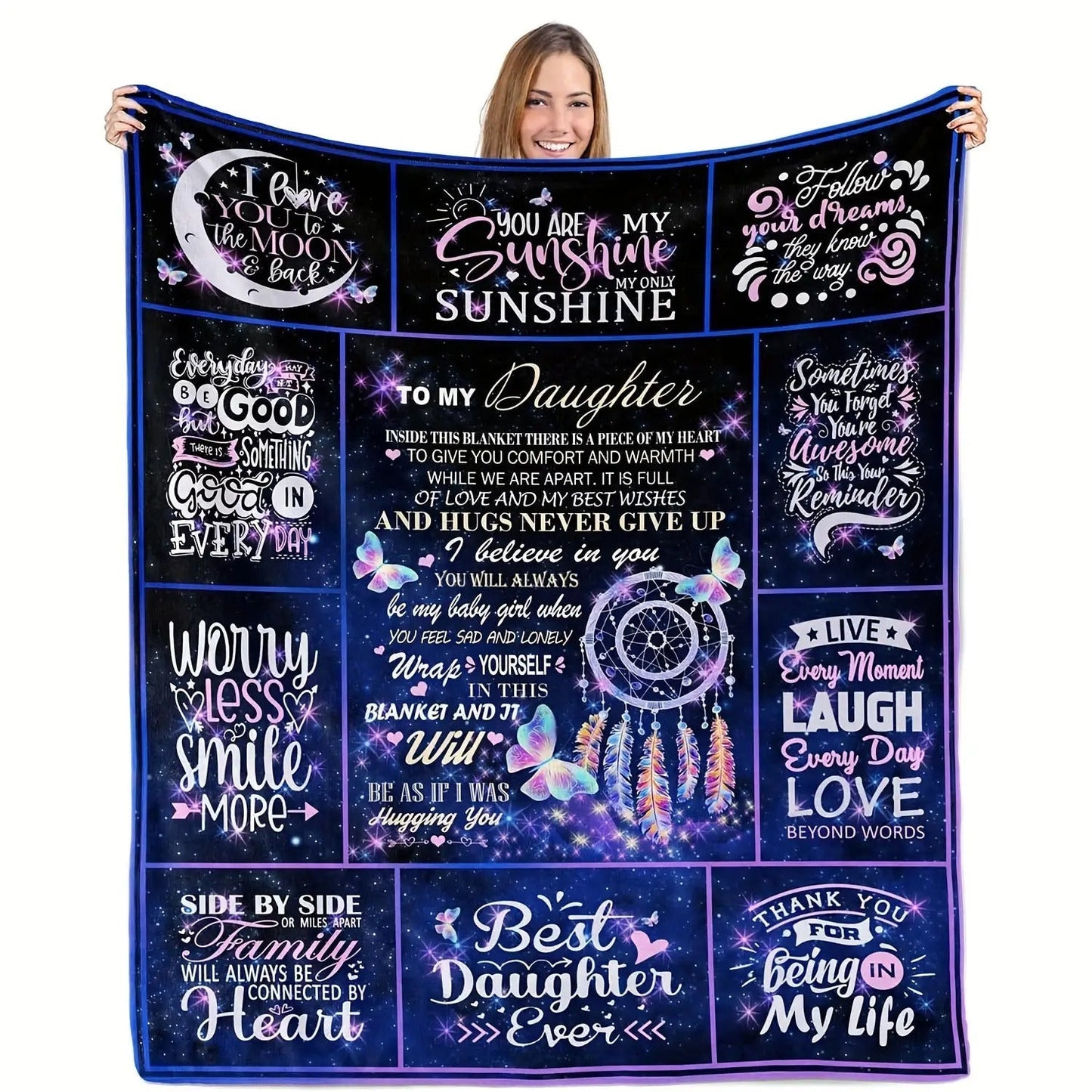 Blanket for Daughter Gifts - To My Daughter... Hugs Never Give Up,” From Parents, Birthday, Christmas, Everyday Encouragement, Inspirational Motivational