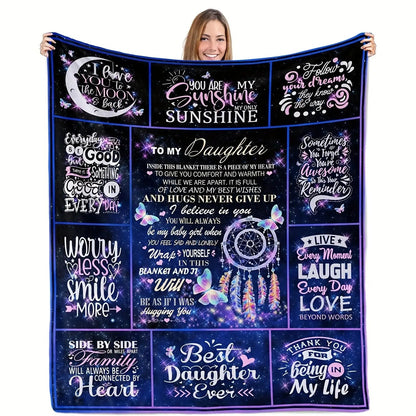 Blanket for Daughter Gifts - To My Daughter... Hugs Never Give Up,” From Parents, Birthday, Christmas, Everyday Encouragement, Inspirational Motivational