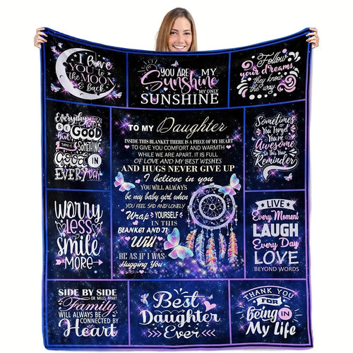 Blanket for Daughter Gifts - To My Daughter... Hugs Never Give Up,” From Parents, Birthday, Christmas, Everyday Encouragement, Inspirational Motivational