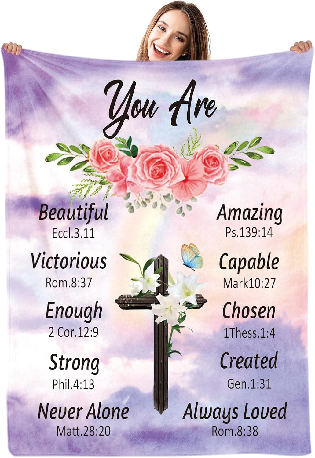 Blanket for Daughter Gifts, “You Are Beautiful Amazing Victorious Enough Strong Loved”, From Mom Dad, Birthday Christmas Graduation, Inspirational