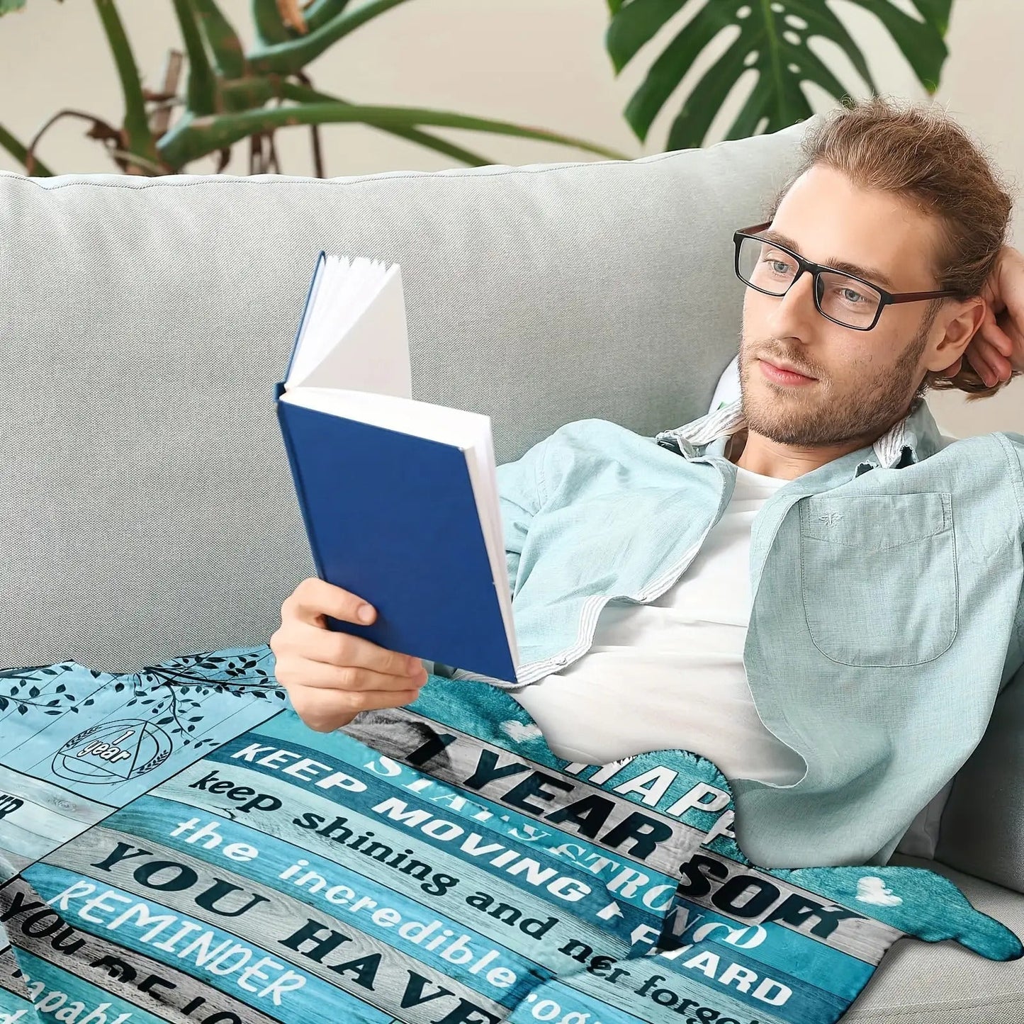 Gifts for Son Blanket - Happy 1 Year Sober Stay Strong and Keep Moving Forward - From Parents, Graduation Birthday Everyday Encouragement, Motivational Inspirational