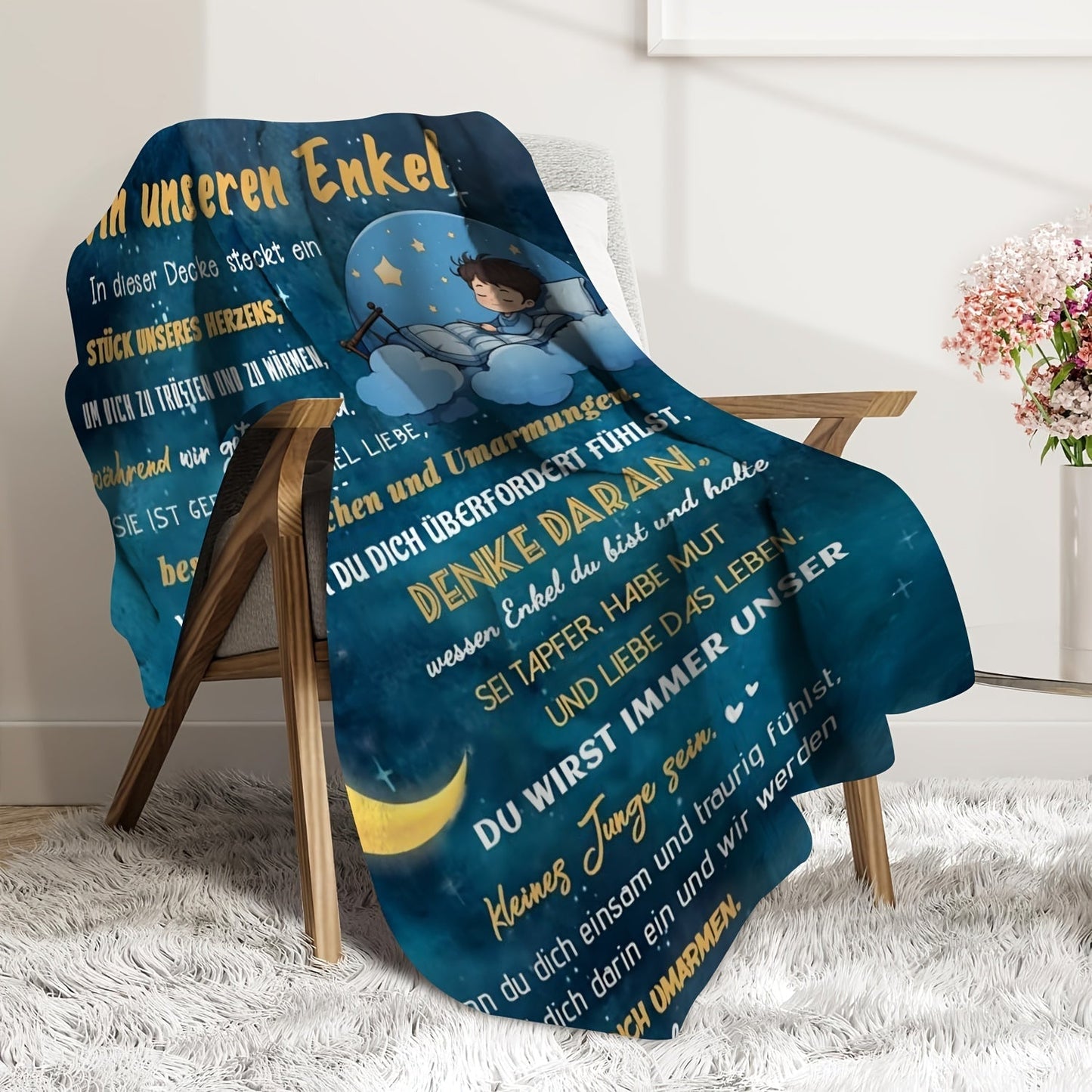 Blanket for Grandson Gifts, “Du wirst immer unser kleiner Junge sein”, From Oma Opa, Birthday Christmas Encouragement, Inspirational