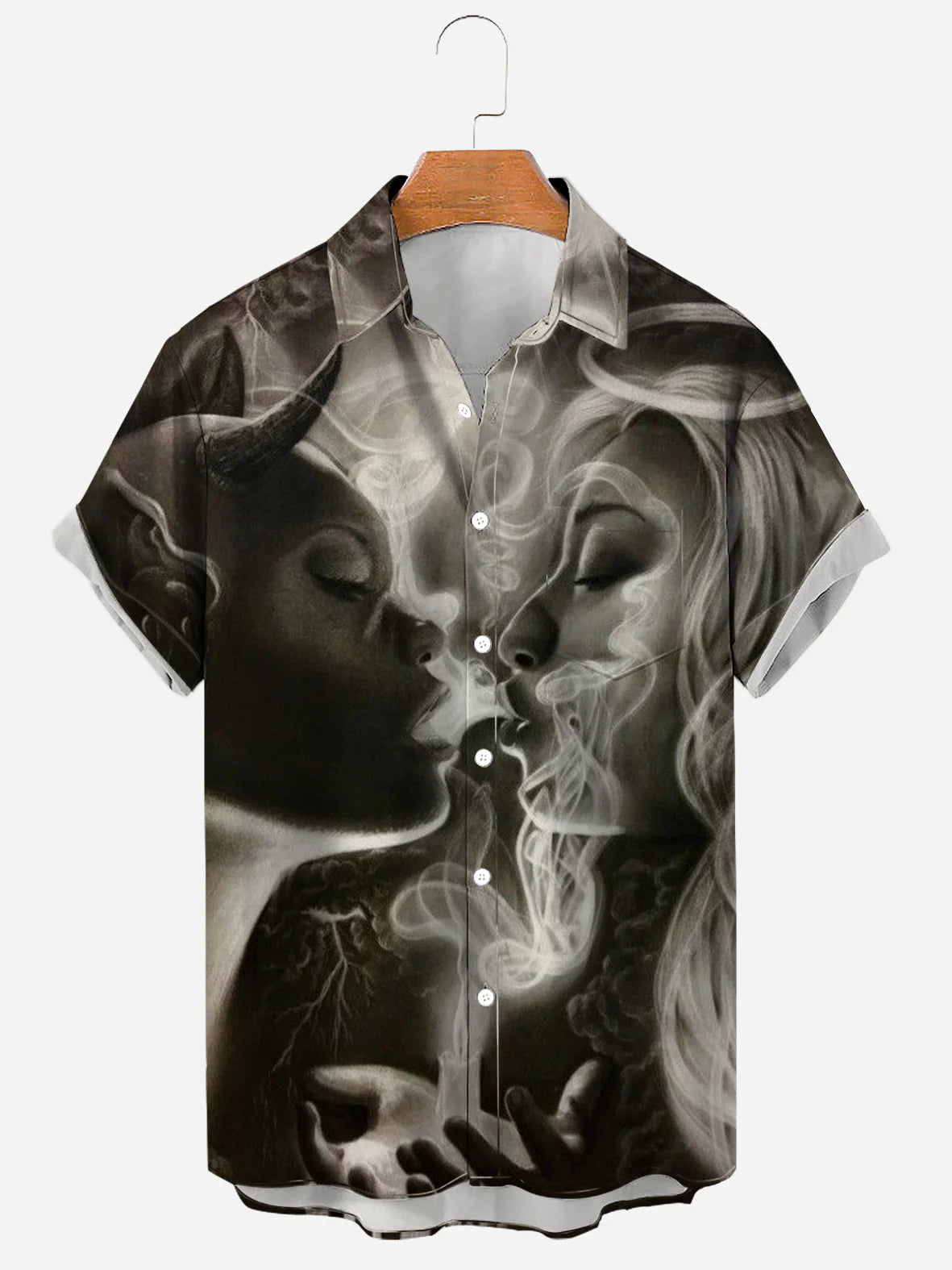 Men's Artistic Tattoo Print Soft & Breathable Short Sleeve Shirt