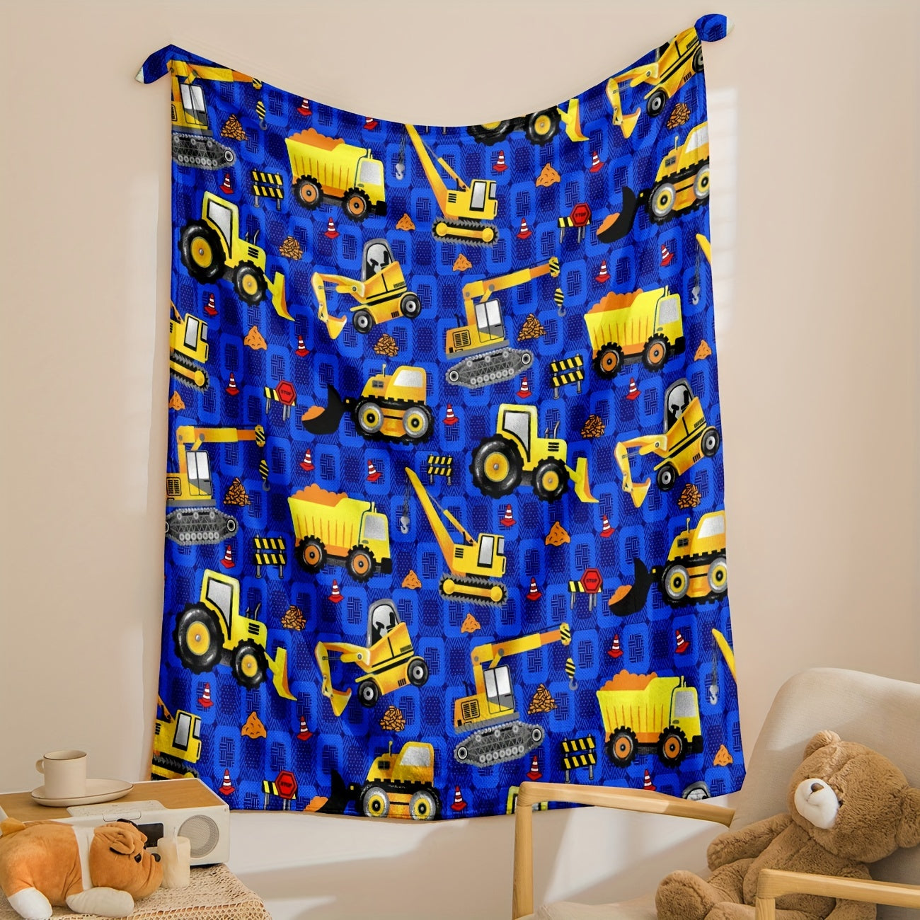 Blanket for Son Gifts - Big Yellow Construction Trucks - From Parents, Birthday, Christmas, Everyday Encouragement, Motivational