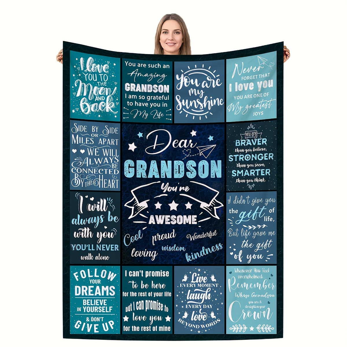 Blanket for Grandson Gifts - Dear Grandson You’re Awesome - From Grandma Grandpa, Birthday Christmas Graduation, Motivational Encouragement