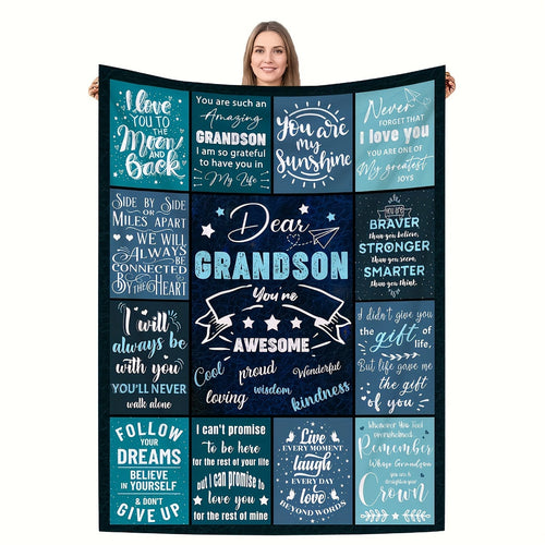Blanket for Grandson Gifts - Dear Grandson You’re Awesome - From Grandma Grandpa, Birthday Christmas Graduation, Motivational Encouragement