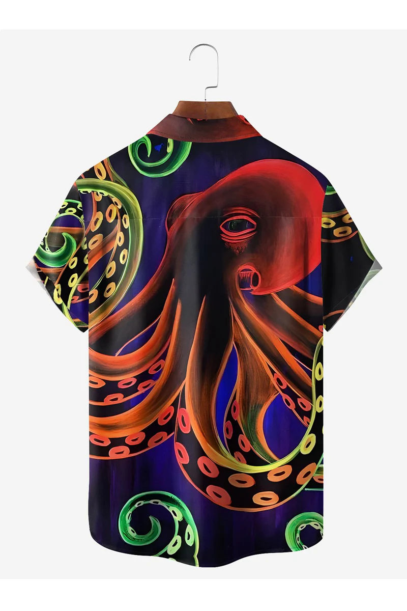 Octopus Chest Pocket Short Sleeve Hawaiian Shirt