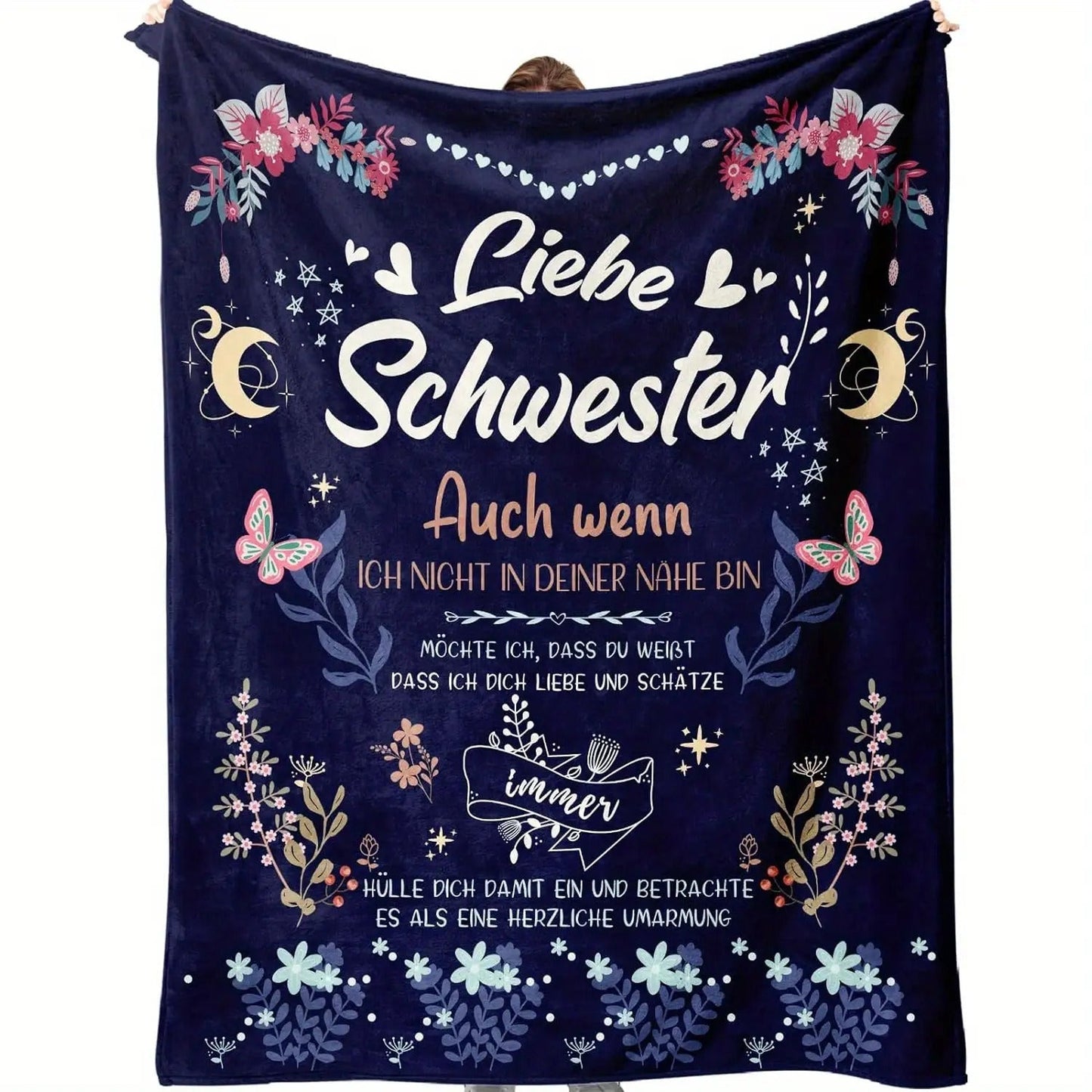 Blanket for Sister Gifts - Liebe Schwester Auch wenn ich nicht in deiner Nähe bin - From Sibling, Birthday, Christmas, Everyday Encouragement, Inspirational