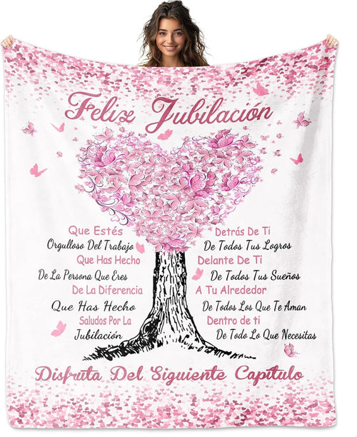 Blanket for Retirement Gifts, “Feliz Jubilación Disfruta Del Siguiente Capítulo”, From Family Friends, Birthday Christmas Holiday, Inspirational