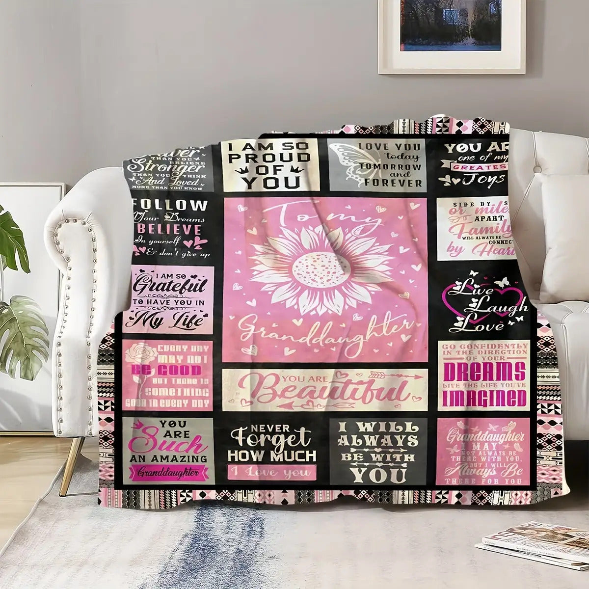 Blanket for Granddaughter Gifts - To my Granddaughter - From Grandma Grandpa, Birthday Christmas Graduation, Inspirational Motivational
