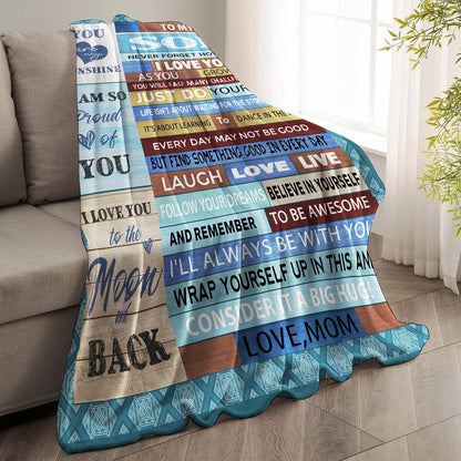 Gifts for Son Blanket, "Never Forget How Much I Love You As You Grow Older", From Mom, Birthday Christmas Graduation Holiday, Inspirational