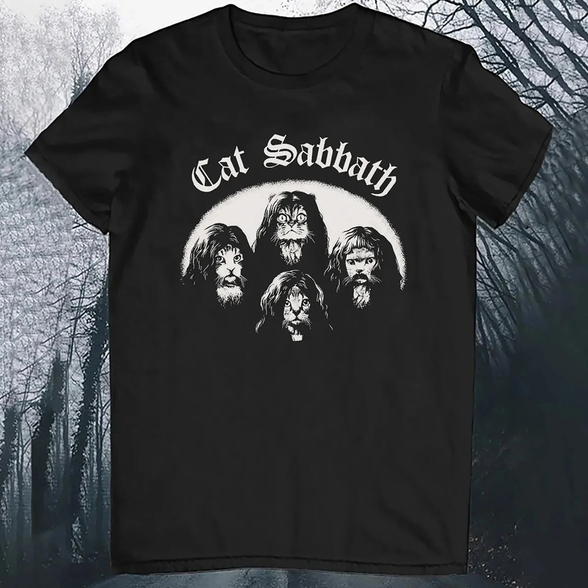 Cat Sabbath Print Round Neck Short Sleeve Men's T-Shirt