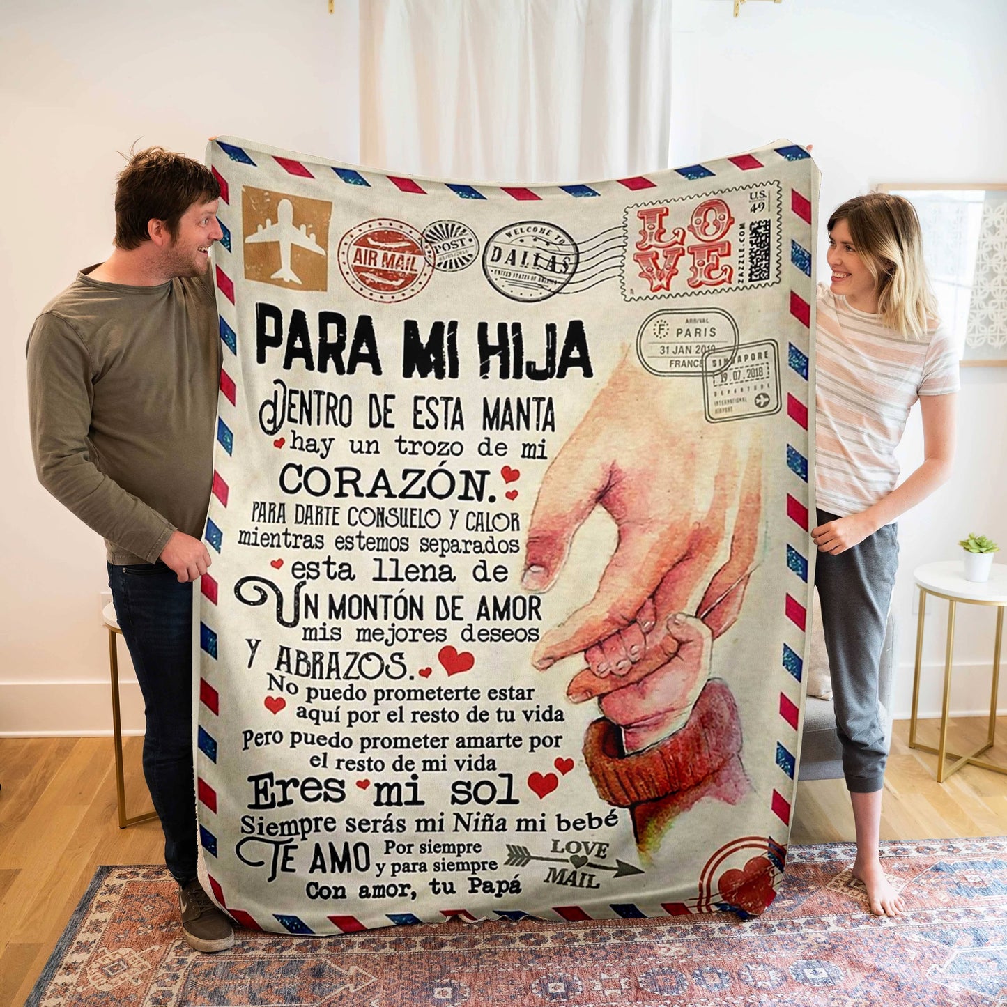 Blanket for Daughter Gifts, “Para Mi Hija Centro de Esta Manta Hay Un Trozo de Mi Corazón”, From Dad, Birthday, Christmas, Inspirational