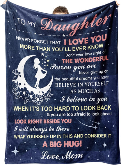 Blanket for Daughter Gifts, “I Love You More Than You’ll Ever Know I Believe In You”, From Mom, Birthday Christmas Graduation, Inspirational