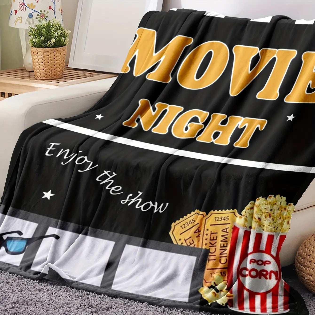 Movie Night Blanket for Son Gifts - Enjoy the Show - From Parents, Birthday, Christmas, Holiday, Inspirational Entertainment