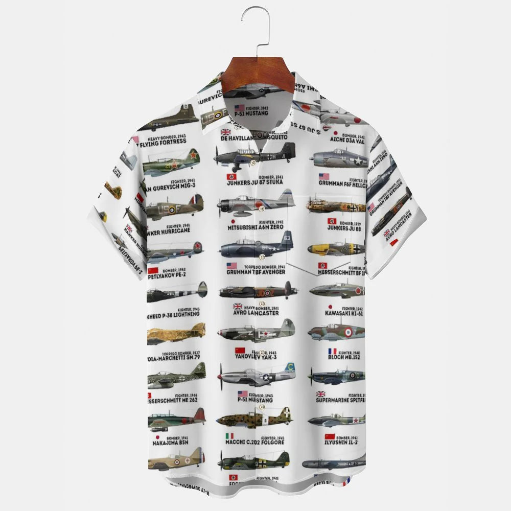 Men's Airplane Graphic Print Casual Hawaiian Shirt