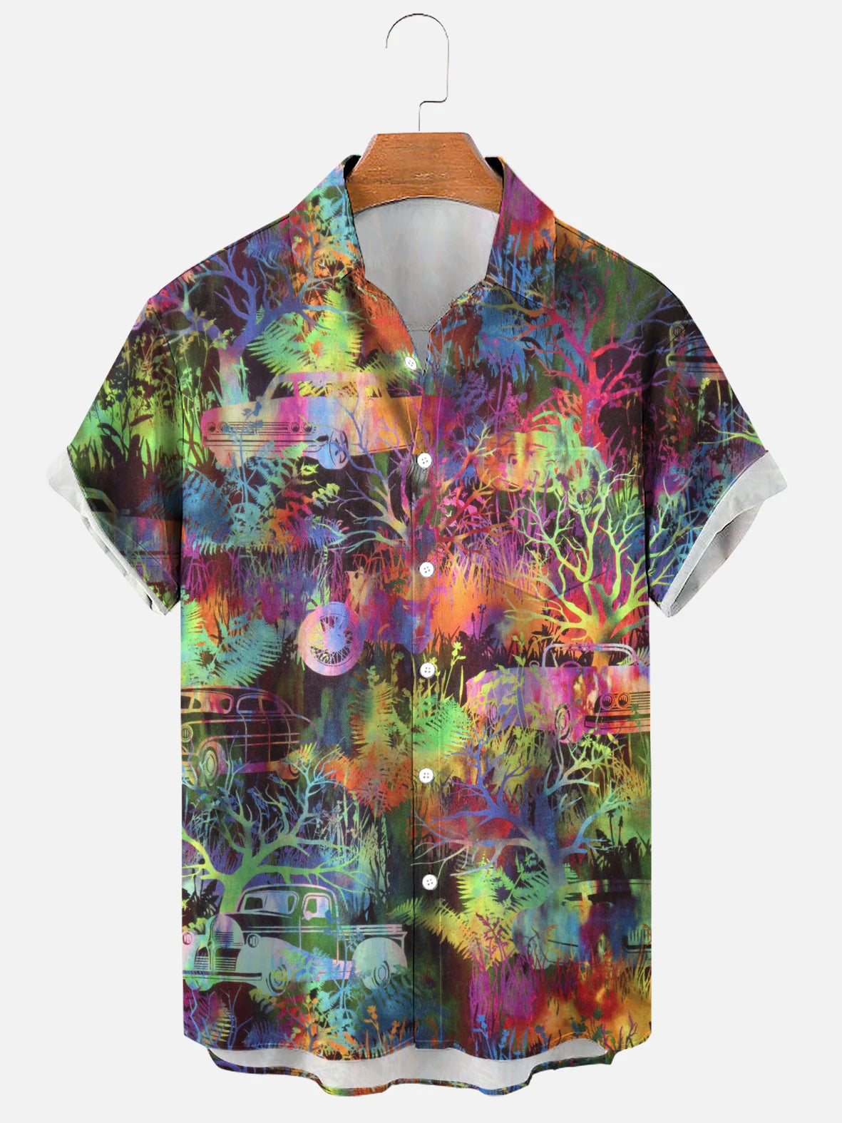 Men's Fabulous Colorful Urban Jungle Retro Vehicles Digital Printing Soft & Breathable Short Sleeve Shirt