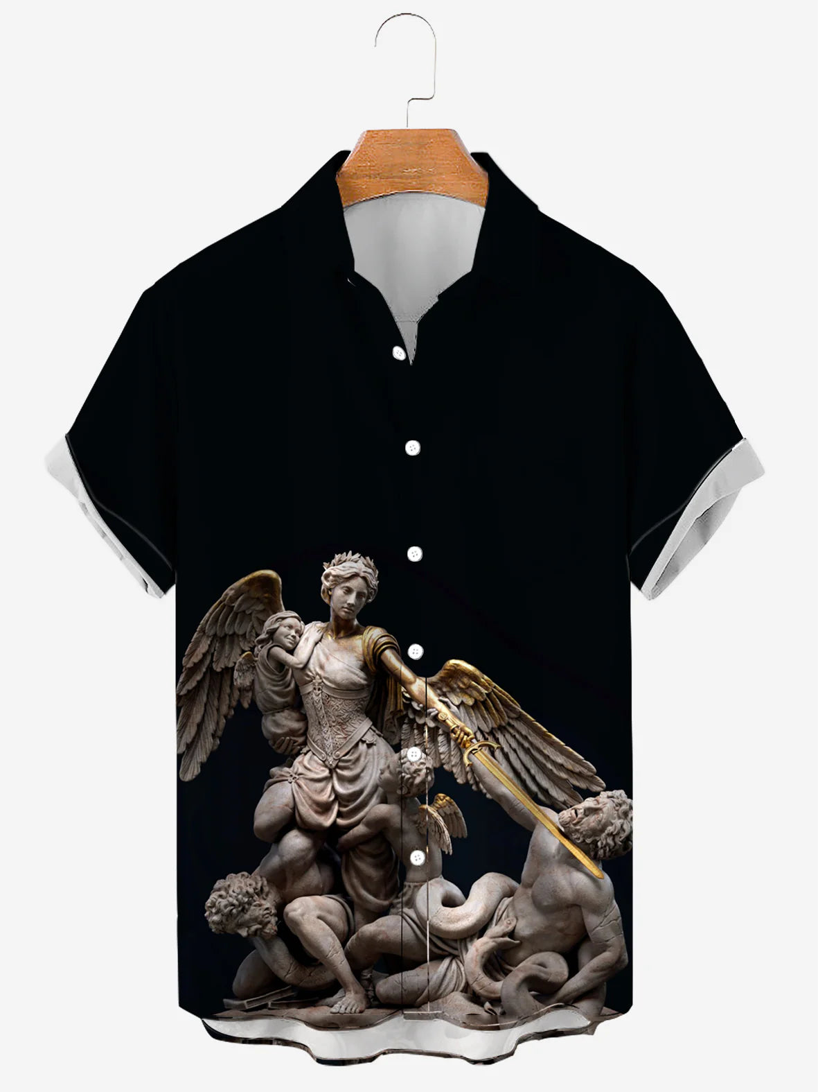 Men's Large Saint St Michael Archangel Defeated Lucifer Printing Soft & Breathable Short Sleeve Shirt