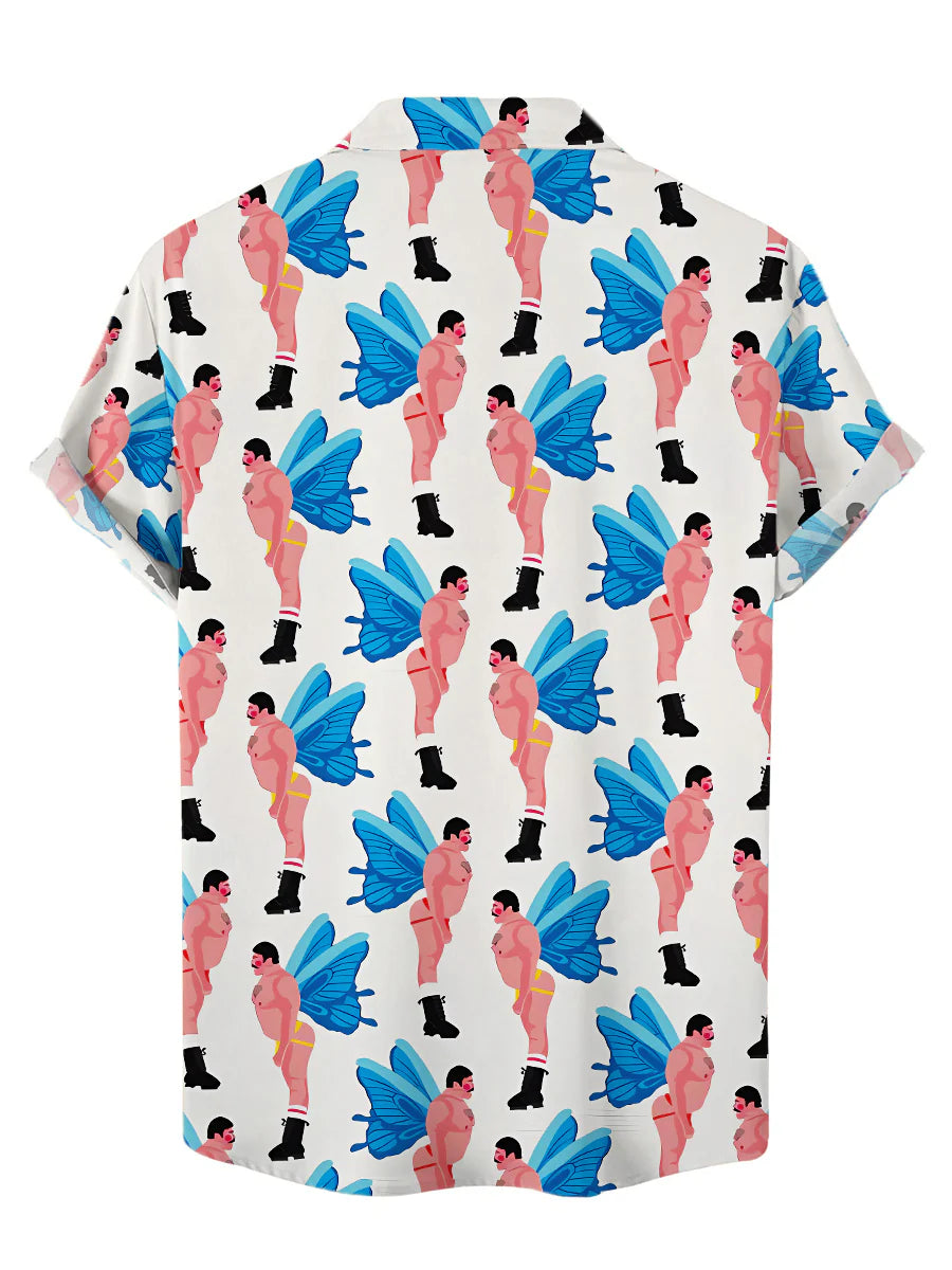 Men's Fun Sexy Butterfly Print Hawaiian Shirt