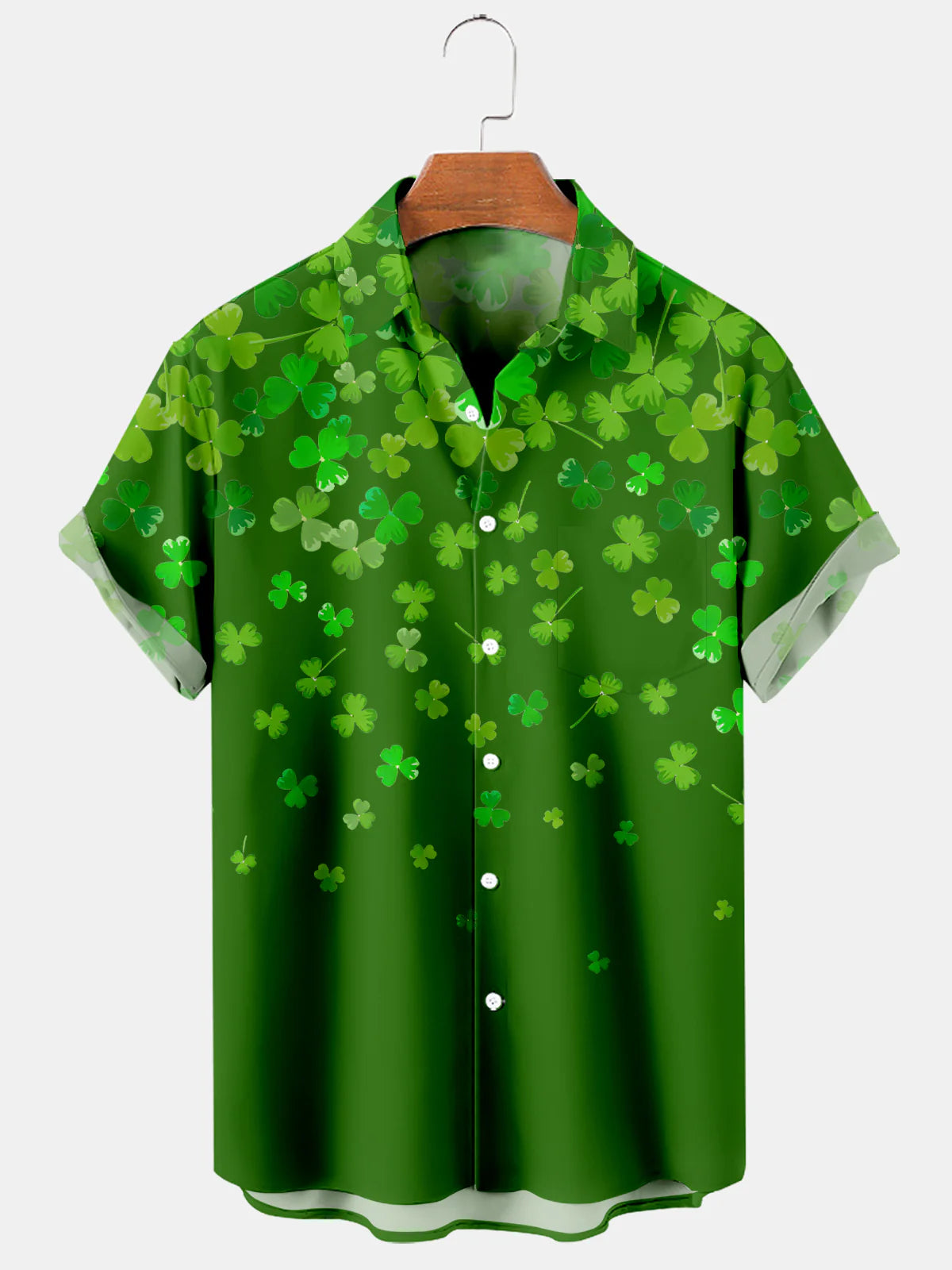 Men's St. Patrick's Clover Fallen Leaf Print Short Sleeve Shirt