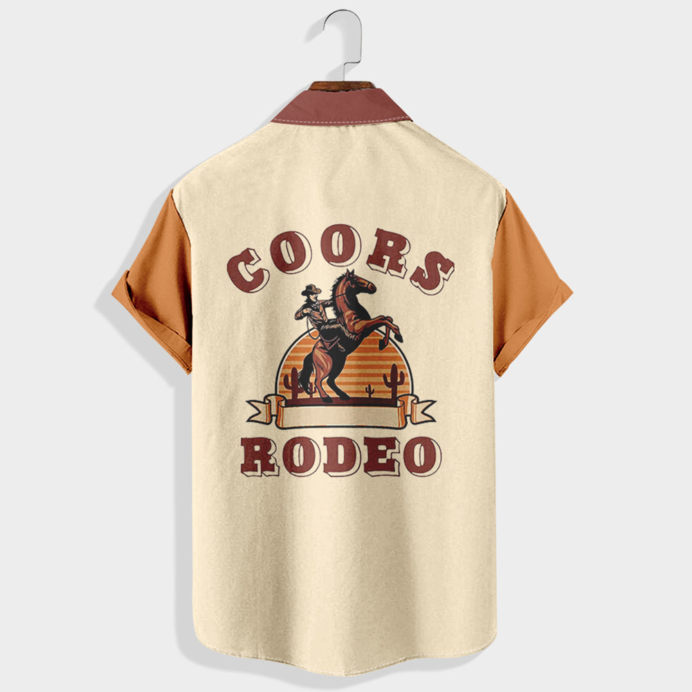 Coors Rodeo Cowboy Sunset  Printed Short Sleeve Shirt & Shorts Set