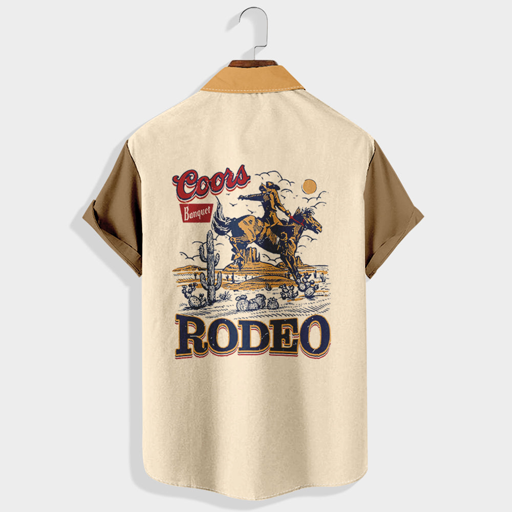 Coors Rodeo Wild West Cowboy  Printed Short Sleeve Shirt & Shorts Set