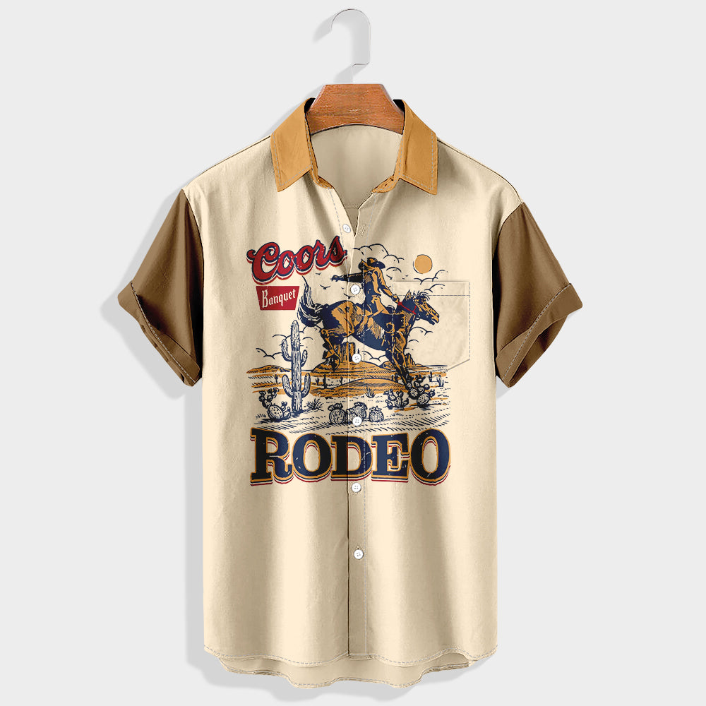 Coors Rodeo Wild West Cowboy  Printed Short Sleeve Shirt & Shorts Set