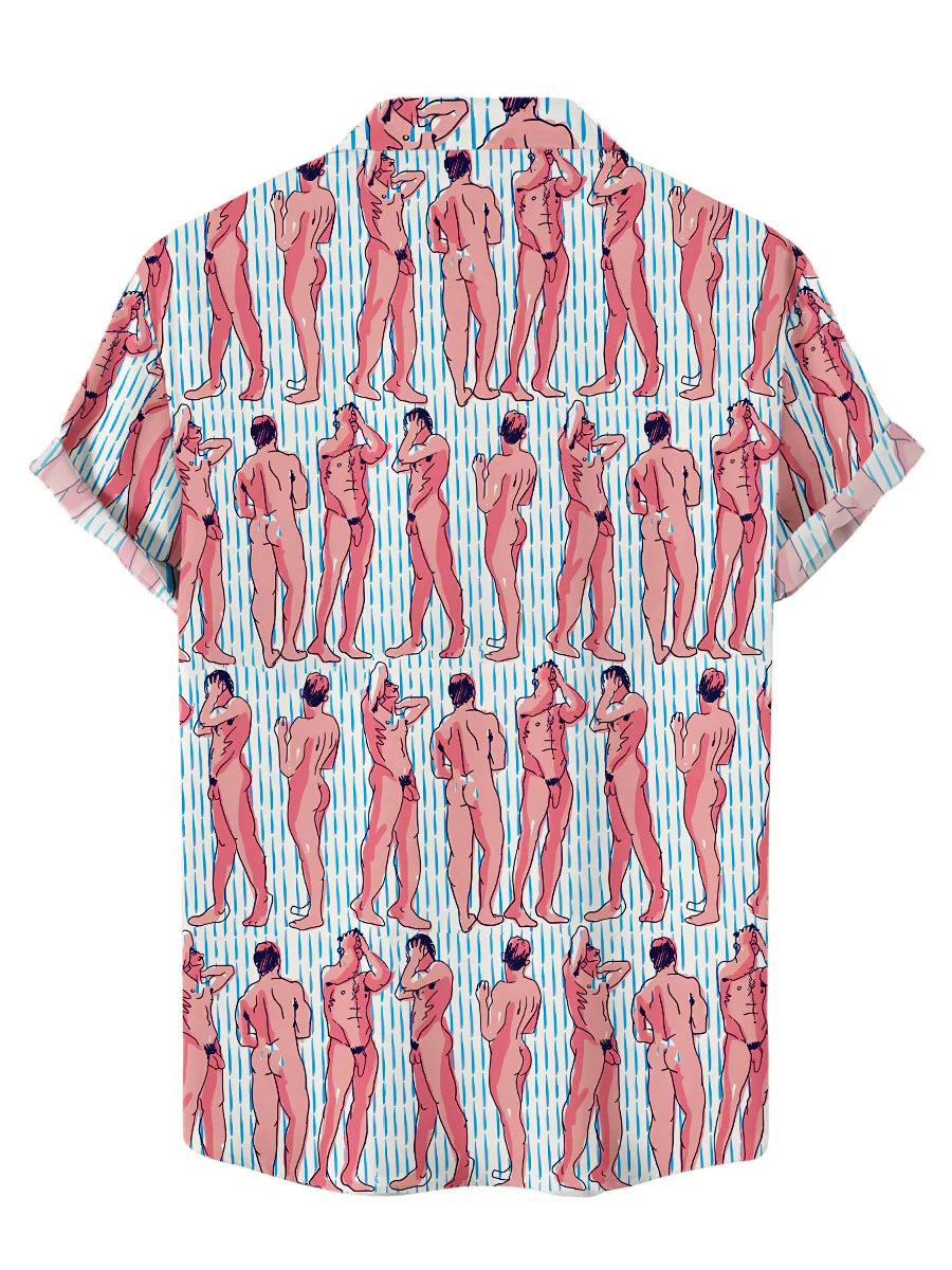 Men's Funny And Sexy Art Print Bowling Shirt