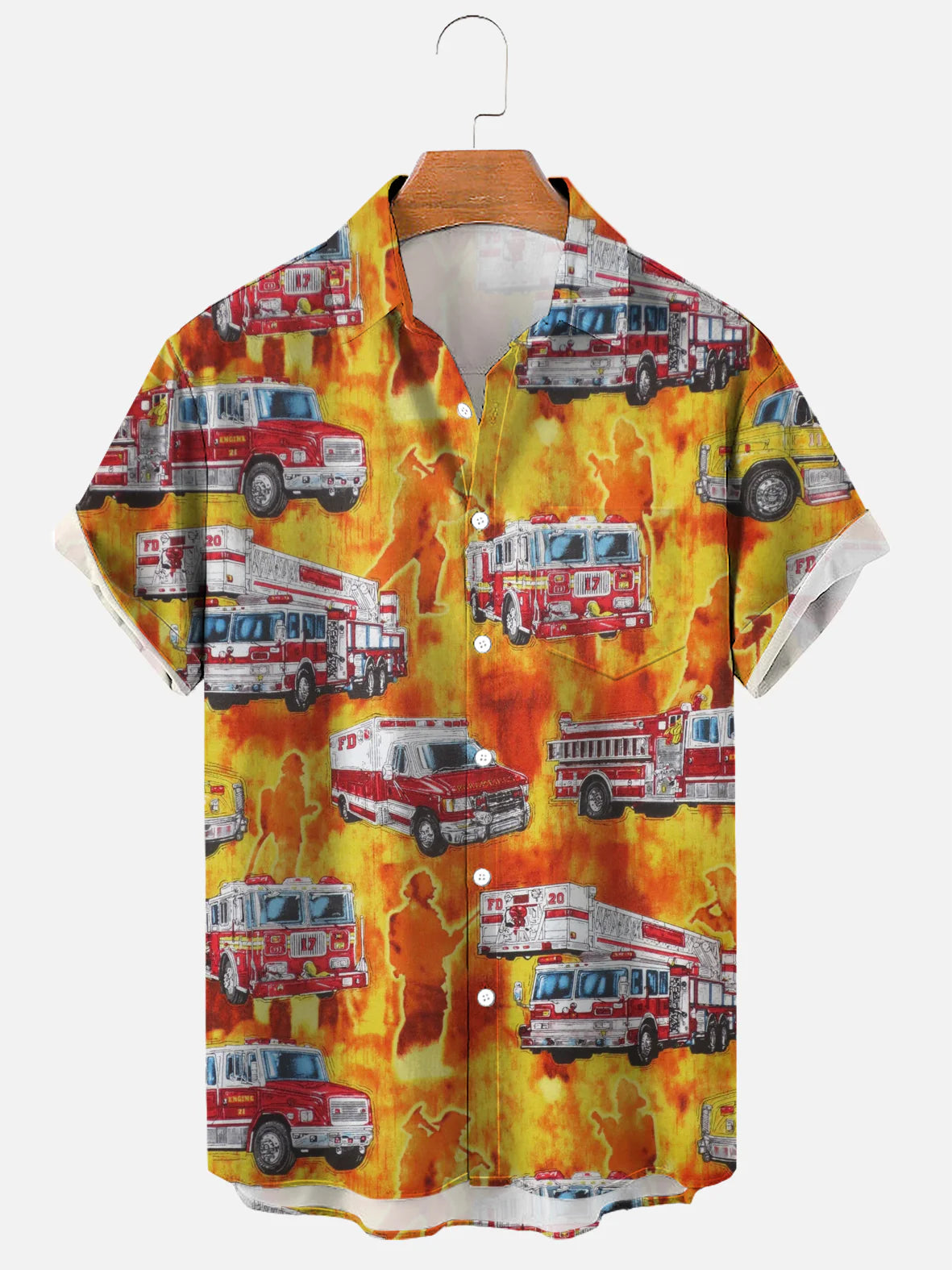 Men's Five Alarm Fire on Orange Print Soft & Breathable Short Sleeve Shirt