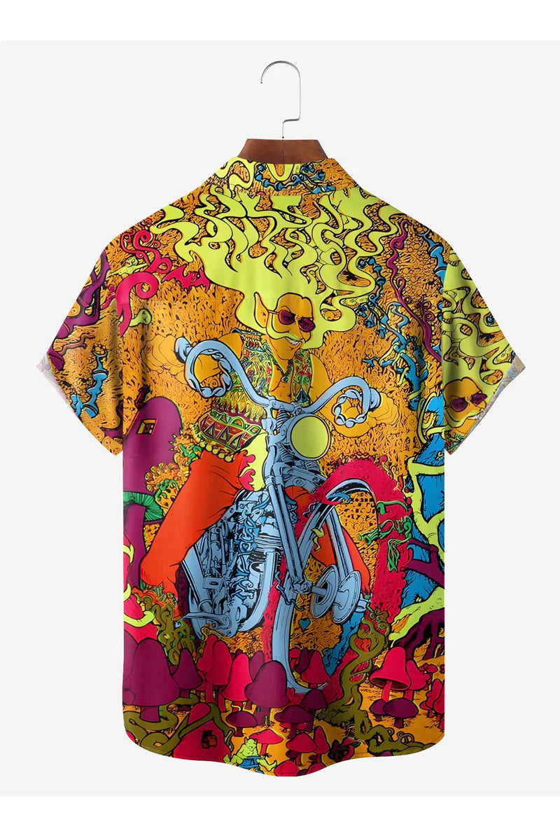 Hippie Art Chest Pocket Short Sleeve Hawaiian Shirt