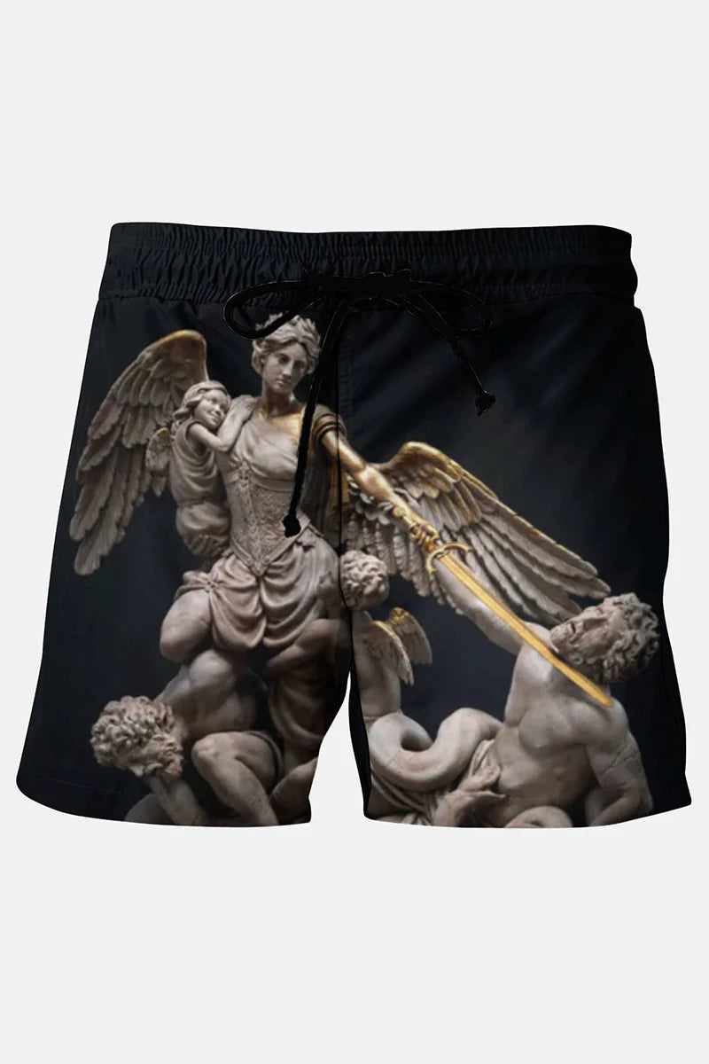 Men's Large Saint St Michael Archangel Defeated Lucifer Printing Shorts