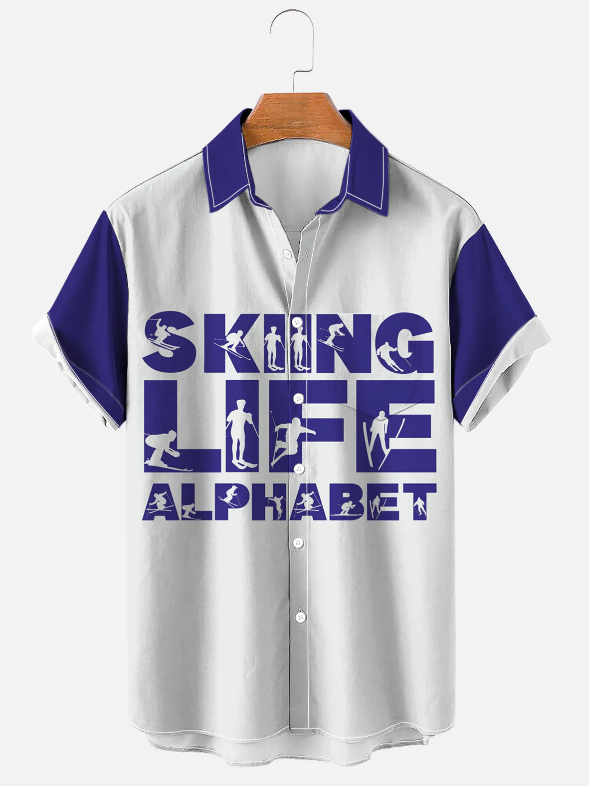 Skiing Life Alphabet Short Sleeve Hawaiian Shirt