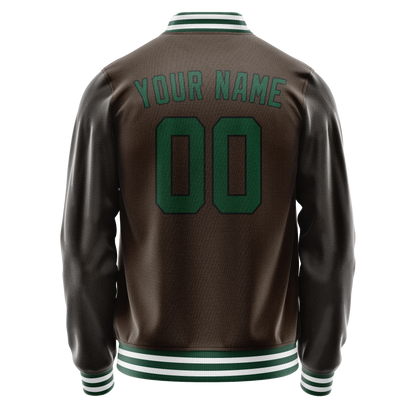 Custom Brown Teal Solid Color Varsity Letterman Jacket